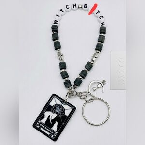 Witchy Tarot Card Keychain - Goth Moon & Hamsa Protection Beaded Charm